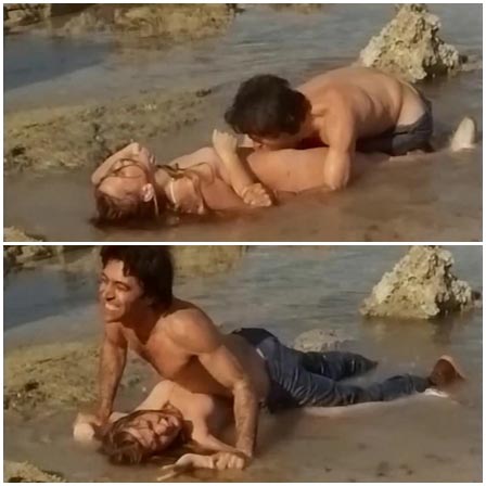 Rape of a young girl in the shallow surf