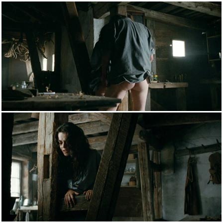 Standing rape long haired woman on the farm
