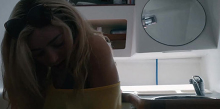 Peyton List pissing on the yacht toilet
